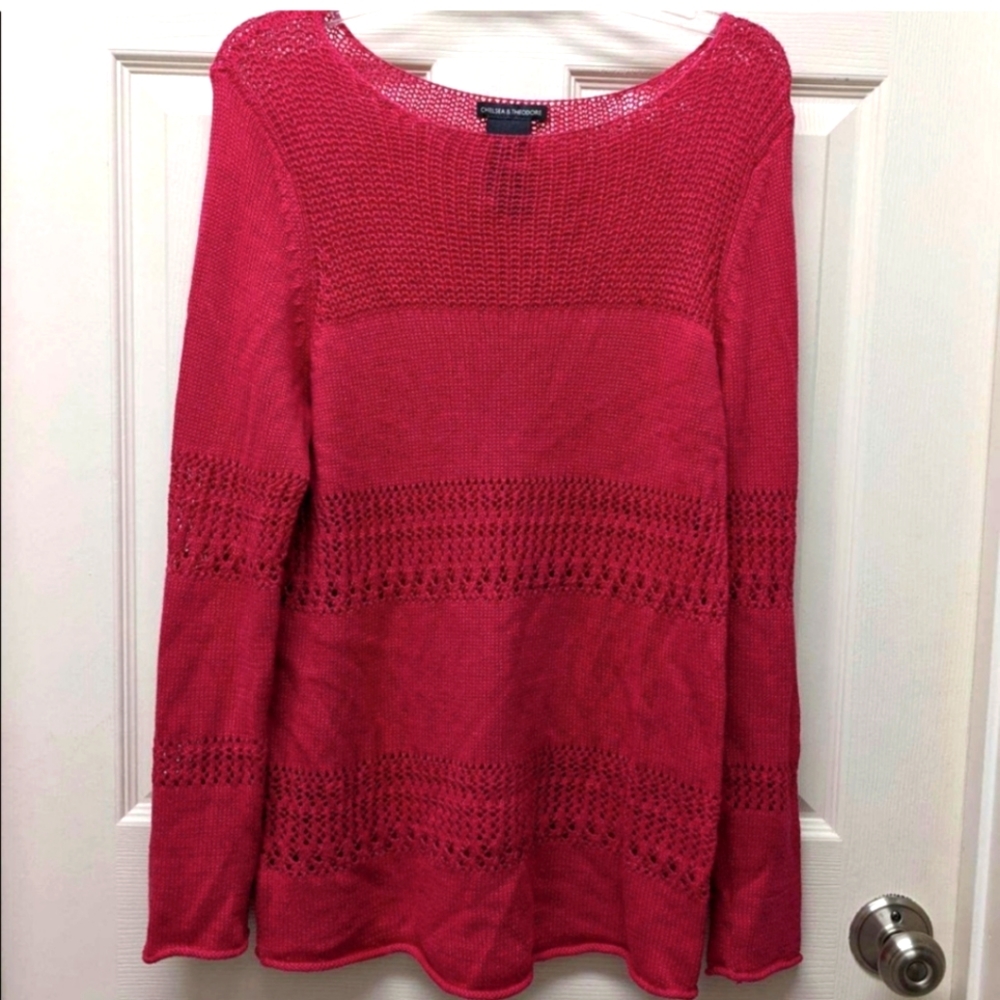 Chelsea & Theodore tunic sweater, fuchsia, size large